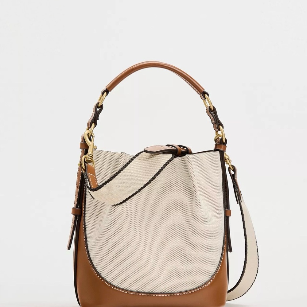 Zara Cream Canvas and Brown Leather Shoulder Bag
